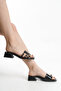 Women's Blunt Toe 3 Buckle Black Patent Leather Helmes Slippers - 4