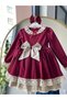 Girl's 100% Cotton Antiallergic Burgundy Eid Dress, Princess Vintage Birthday Dress + Buckle - 4