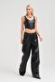 Women's Faux Leather Zipper Design Crop Top - 2