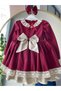 Girl's 100% Cotton Antiallergic Burgundy Eid Dress, Princess Vintage Birthday Dress + Buckle - 8