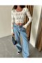 Beige Perforated Low-Cut Long Sleeve Women's Blouse - 2
