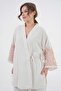 Women's Natur Sleeves Sequin Embroidered Linen Kimono Jacket and Pants Bottom/Top Set 29061 - 5