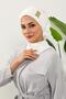 Ready-To-Wear Turban with Low-Cut Neckline and Gold Accessories, Ecru, Ht-11A - 5