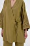 Women's Oil Green Sleeves Sequin Sequin Embroidered Linen Kimono Jacket and Pants Bottom/Top Set 21061 - 2