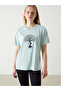 Turquoise Crew Neck Printed Women's T-Shirt