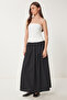 Matching Color Textured Strapless Dress White Black Lus0102 - 3
