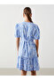 Nevavm Farkıyla Kaçık Collar Patterned Mini Shirt Dress - 4