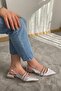 Women's Linda Silver Satin Two Rows of Stones Open Back 2 cm Heeled Pointed Toe Ballerinas - 3