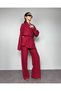 Burgundy Crinkle Linen Belted Shawl Collar Shirt Pants Set of 2 - 4