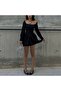 Gothic Harajuku Black Lace up Button Long Sleeve Mini Dress - 6