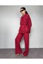 Burgundy Crinkle Linen Belted Shawl Collar Shirt Pants Set of 2 - 3