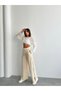 Women's Beige New Elastic Waist Side Slit Modal Textured Bow Brshka Trousers - 6