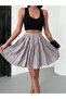 Women's Gray Modal Textured Pleated Mini Skirt with Shorts - 7