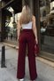 Burgundy High Waist Elastic Grass Detail Wide Leg Women's Sweatpants - 6