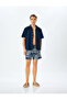 Oversize Waist Lace-Up Leaf Patterned Swim Shorts with Pocket Detail - 2