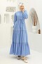 Embossed Patterned Hijab Dress Blue 1002-1 - 4