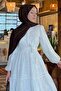 Embossed Patterned Hijab Dress White 1002-1 - 2