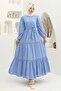 Embossed Patterned Hijab Dress Blue 1002-1