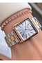 Brand Rose Silver Color Steel Square Case 2 Years Warranty Women Wrist Watch - Bracelet Gift - 4