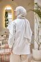 Women's puff sleeve double collar shirt white - 5