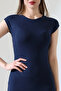 Low Sleeve Closed Crew Neck Basic Women Long Casual Dress 21898 Navy Blue - 2