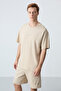 Beige Oversize Cotton Men's Shorts Set - Thick Soft Texture, Basic - 85259 - 2