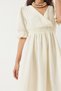 Women's Beige Double-Breasted Collar Long Dress with Elastic Sleeves and Waist 3018 60283012 - 5