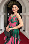 Organza Chiffon Fabric Patterned Mini Dress - Green - 4