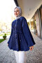 Women's Vertical Pleated Modal Burgundy Shirt Navy Blue - 4
