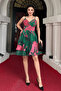 Organza Chiffon Fabric Patterned Mini Dress - Green