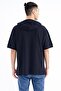 Navy Blue Hooded Printed Kangaroo Pocket Oversize Men's T-shirt - 88196 - 7