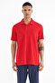 Red Polo Neck Logo Embroidered Standard Form Men's T-shirt - 88237