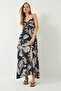 Women's Black Thin Strap Slit Detailed Patterned Viscose Dress 3010 60283013 - 3