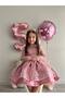 Girl's Powder Pink Plastering Bead Tulle Birthday Party Dress, Baby Wedding Evening Dress + Buckle - 4