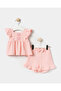 Baby Girl Top and Bottom Set Summer Shorts with Ruffle Detail Light Pink - 5