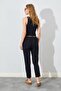 Women's Black Side Pocket Carrot Leg Leather Belted Gabardine Trousers - 5