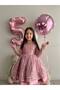Girl's Powder Pink Plastering Bead Tulle Birthday Party Dress, Baby Wedding Evening Dress + Buckle - 6