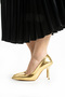 Gold Snake Skin Pattern Vegan Leather Thin Heel Shoes-9 cm Metal Heel, Pointed Toe, Stylish&Comfortable - 5