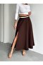 Women's Zippered Slit Godeli Brown Skirt - 4