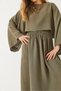 Women's Khaki Bat Sleeve Cropped Elastic Waist Slit Detail Skirted Muslin Suit 9280 60281002 - 5
