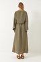 Women's Khaki Bat Sleeve Cropped Elastic Waist Slit Detail Skirted Muslin Suit 9280 60281002 - 7