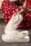 Daily Women's White Slippers with Knitted Detail, Thick Sole, Oval Toe, Sea Sandals 810 - 2