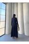 Belted Gold Buttoned Navy Blue Jacket Skirt Set - 5