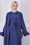 Navy Blue Drawstring Waist Tunic Dress Combination Set - 4