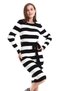 Women's Ecru-Black Ribbed Crew Neck Striped Knitwear Dress 5080 - 5