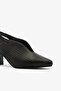 Black Genuine Leather Perforated Block Heeled Slingback Women's Shoes - 4