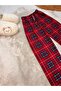Red Checked Plaid Patterned Women's Pajama Bottoms - Ribbon, Cotton - 6