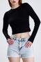 Women's Crop Black Finger Detailed Blouse - 2