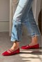 Pablo Red Genuine Leather Buckle Detailed Flat Sole Women's Ballerinas - 7