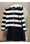 Women's Knit Cardigan Pleated Skirt Black Set Women's Short Striped Cardigan and Skirt Set - 8